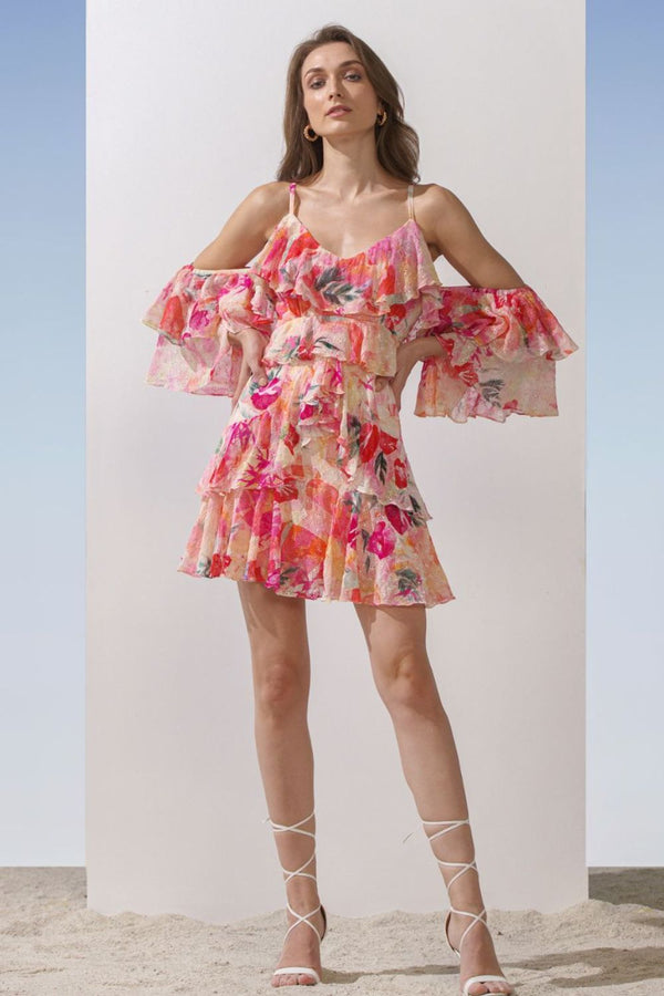 Schiffli Pink Multi Printed Short Dress