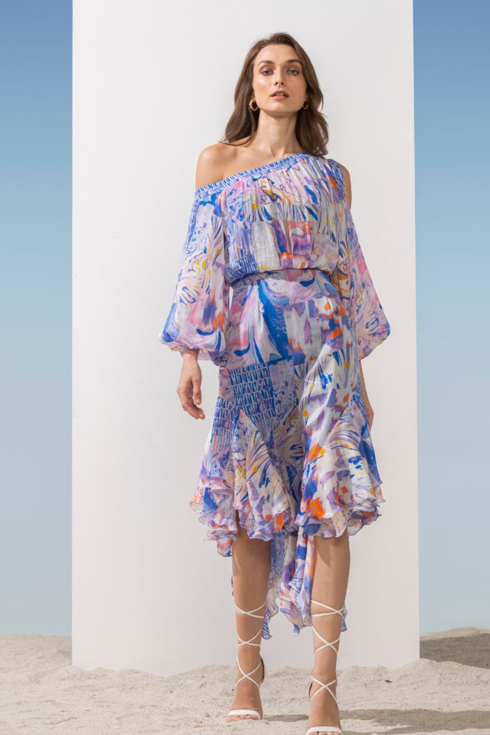 Chiffon blue multi printed dress