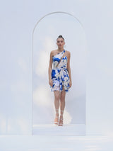 Mystic blue one-shoulder short dress