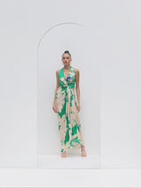 Mystic green draped halter neck dress
