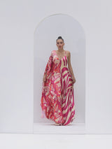 Fuchsia print blocked kaftan Dress