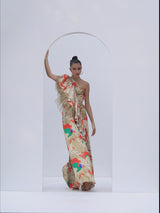 Mystic orange printed one-shoulder dress