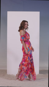 Chiffon Pink Multi Printed Asymmetric Dress