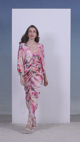 Satin Pink Multi Printed Kaftan