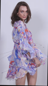 Spandex Blue Multi Printed Bodysuit With Cape